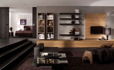 Moderní obývací stěna s imitací dřeva